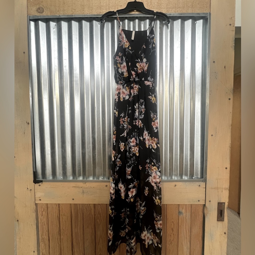 Black floral maxi dress by Gilli, medium
